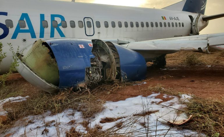 Sortie de piste d’un Boeing 737 de Transair à l’aéroport international Blaise Diagne (AIBD)